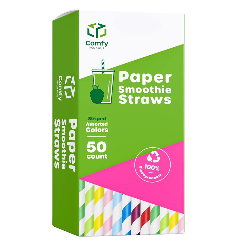 Comfy Package 50 Count 10 mm Jumbo Paper Boba Straws 100 Biodegradable Assorted Colors