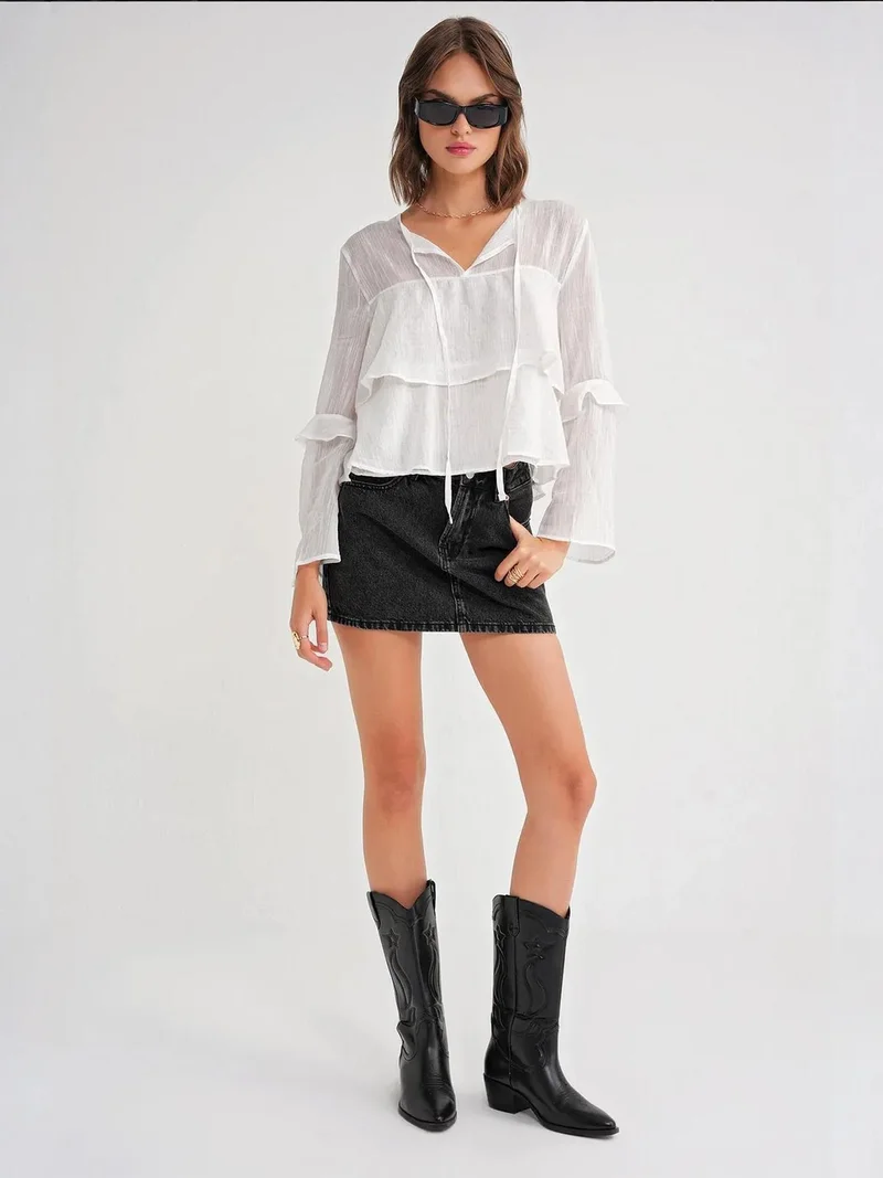 MixRay Mixray Frilly Blouse with Bow Detail