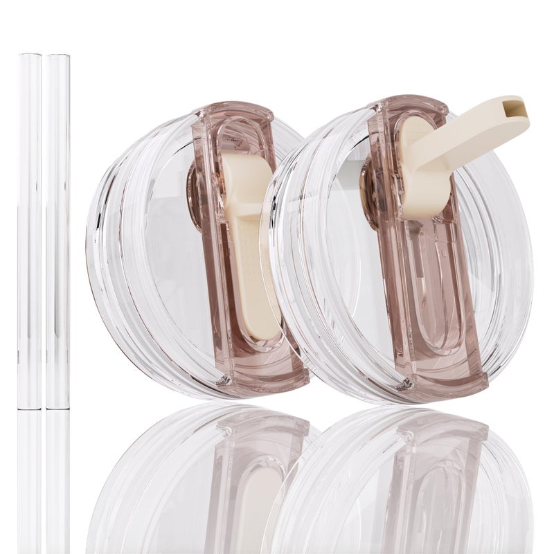 CeleVista 2 Pack Flip Straw Lid for Stanley 40 oz Quencher H2.0 & ProTour (Cream) - Image 1