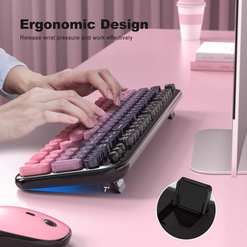 MOFII Wireless Keyboard and Mouse Combo, Full Size 2.4G Retro Round Computer Keyboard and Mouse Set, Plug and Play, for Windows, Computer, Desktop, PC, Notebook - (Lovely Plum Pink Gradient) - Image 5