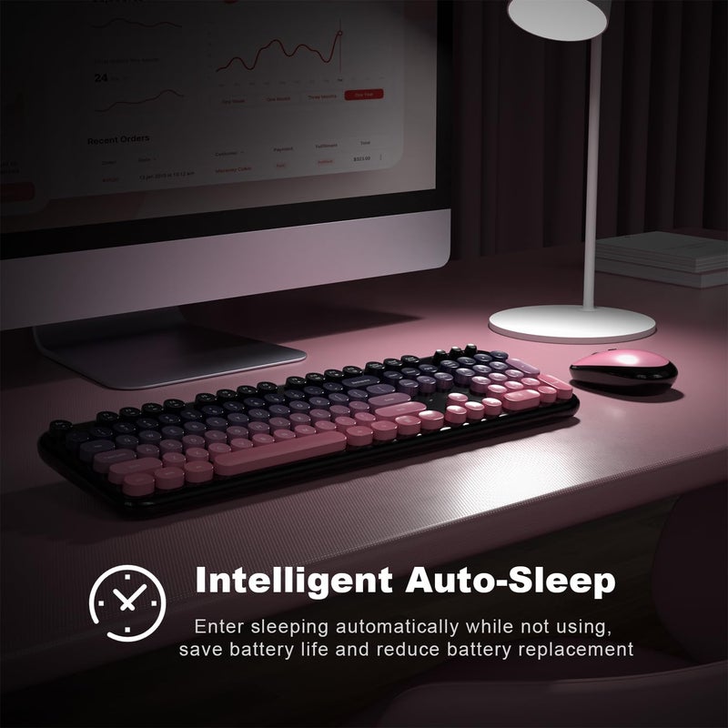 MOFII Wireless Keyboard and Mouse Combo, Full Size 2.4G Retro Round Computer Keyboard and Mouse Set, Plug and Play, for Windows, Computer, Desktop, PC, Notebook - (Lovely Plum Pink Gradient) - Image 4