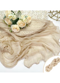 Via Saffi Beige Translucent Table Runner Soft Boho Wrinkled Gauze Sheer Cloth for Baby Shower Baptism Birthday Party Wedding Centerpiece Table Decoration 90cm×300cm  - Image 1