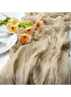 Via Saffi Beige Translucent Table Runner Soft Boho Wrinkled Gauze Sheer Cloth for Baby Shower Baptism Birthday Party Wedding Centerpiece Table Decoration 90cm×300cm  - Image 2