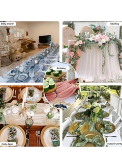 Via Saffi Beige Translucent Table Runner Soft Boho Wrinkled Gauze Sheer Cloth for Baby Shower Baptism Birthday Party Wedding Centerpiece Table Decoration 90cm×300cm  - Image 5
