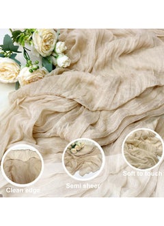 Via Saffi Beige Translucent Table Runner Soft Boho Wrinkled Gauze Sheer Cloth for Baby Shower Baptism Birthday Party Wedding Centerpiece Table Decoration 90cm×300cm  - Image 3