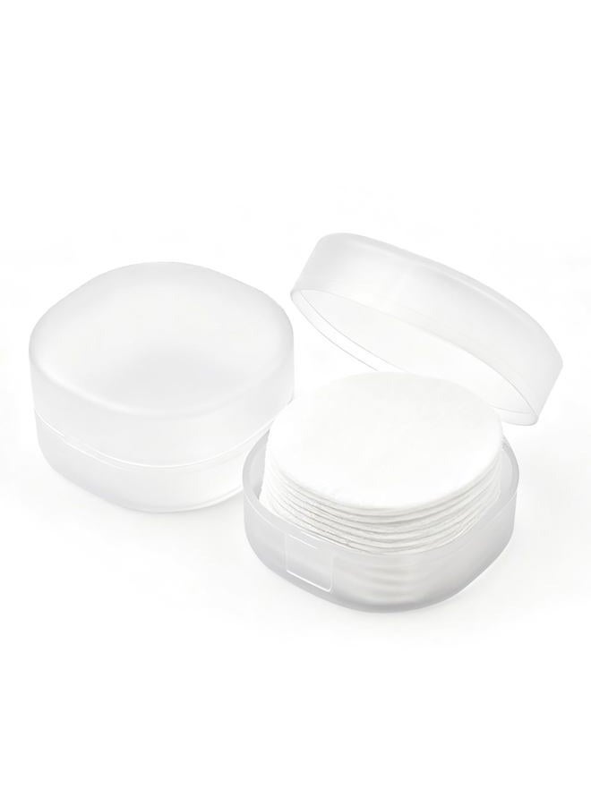 LUSTRIB 2 Pcs Portable Cotton Round Holder, Plastic Lightweight Cotton Round Dispenser, Small White Transparent Cottons Pads Holder for Makeup Remover Cottons Balls Powder Puff Floss Balls Beads Small Items - Image 1