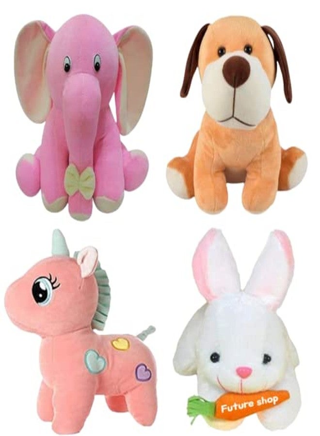 Future Shop Pack of 4 Soft Toys Combo Appu Elephant, Unicorn, White Rabbit, Setting Dog Cute Kids Baby Boys/Girls Animal Stuffed Plush Toy. - Image 1