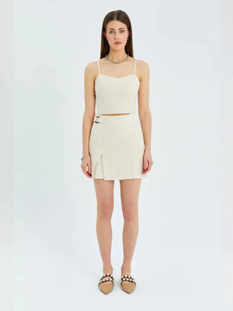 MixRay Mixray Heart Collar Fitted Crop Blouse