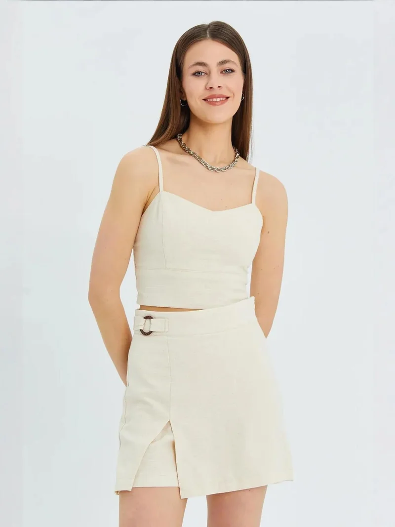 MixRay Mixray Heart Collar Fitted Crop Blouse