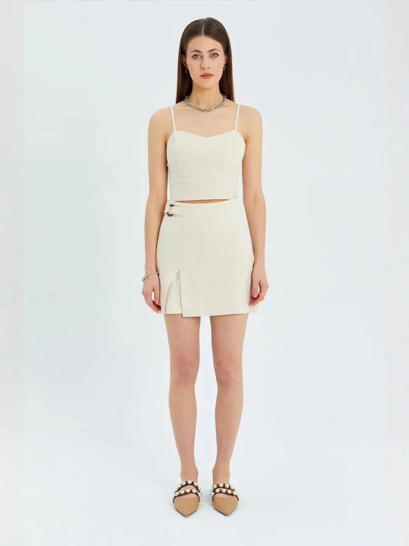 MixRay Mixray Heart Collar Fitted Crop Blouse