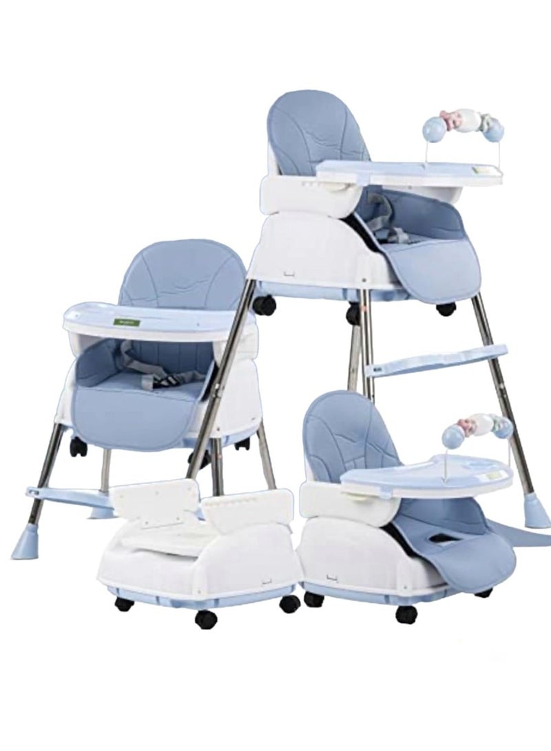 Baybee 4 in 1 Nora Convertible High Chair for Kids with Adjustable Height and Footrest, Baby Toddler Feeding Booster Seat with Tray, Wheels, Safety Belt and Cushion For 6 Months to 4 Years (Blue)  - Image 1