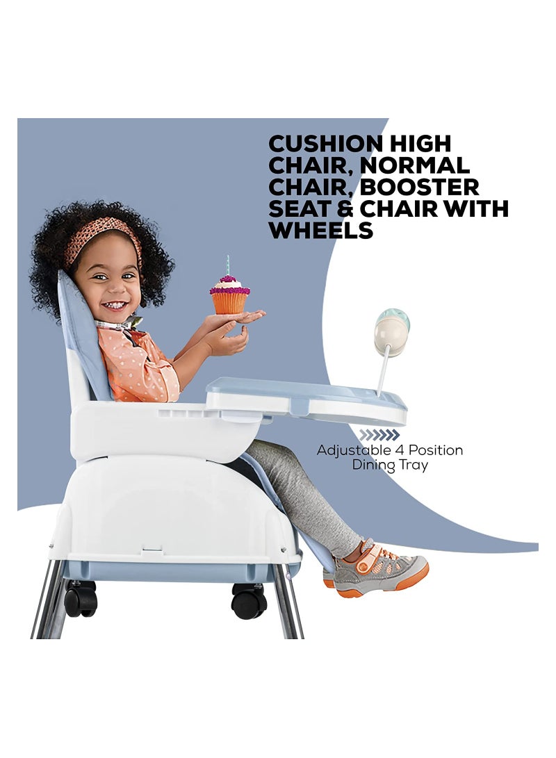 Baybee 4 in 1 Nora Convertible High Chair for Kids with Adjustable Height and Footrest, Baby Toddler Feeding Booster Seat with Tray, Wheels, Safety Belt and Cushion For 6 Months to 4 Years (Blue)  - Image 3
