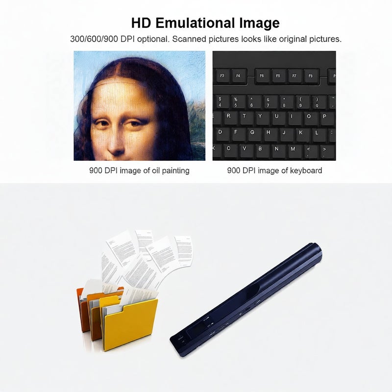 Handheld Document Scanner: 3 Second Fast Scanning Speed, 300/600/900 DPI Emulational Image, 32G SD Card Support - Portable Mini Scanner for On-the-go Document & Book Scanning - Image 3
