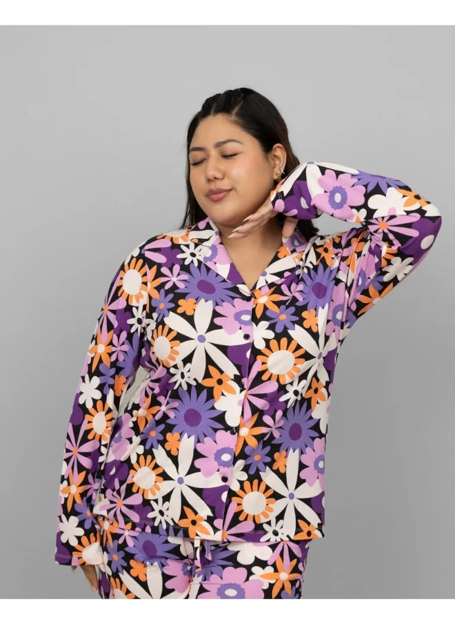 NeceSera Floral Full Sleeves Button Down Pajama Set