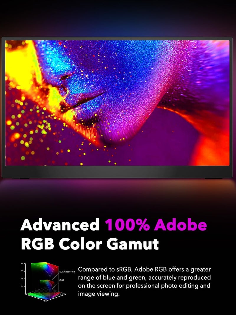أوبيرفكت شاشة محمولة 4K، مقاس 17.3 بوصة UHD FreeSync 100% Adobe RGB سطوع 500 شمعة HDR IPS مكبرين صوت شاشة ألعاب للعناية بالعيون Type-C HDMI للسويتش والابتوب والكمبيوتر والهاتف مع VESA وحقيبة ذكية - Image 3