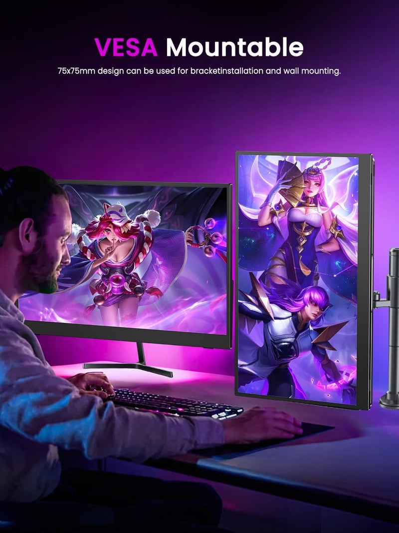 أوبيرفكت شاشة محمولة 4K، مقاس 17.3 بوصة UHD FreeSync 100% Adobe RGB سطوع 500 شمعة HDR IPS مكبرين صوت شاشة ألعاب للعناية بالعيون Type-C HDMI للسويتش والابتوب والكمبيوتر والهاتف مع VESA وحقيبة ذكية - Image 5