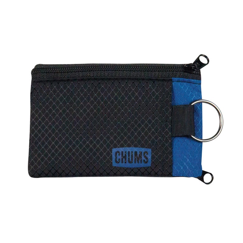 Chums Surfshorts Wallet - Lightweight Slim Wallet with RFID Blocking Card & Clear ID Window - Zippered, Water Resistant w/Key Ring (Black/Blue) - Image 1