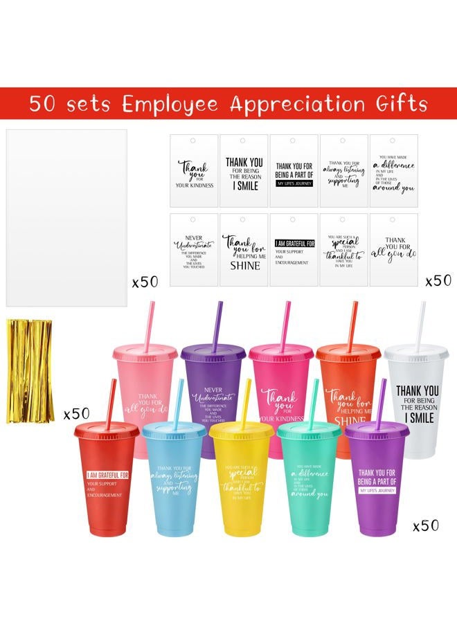Tioncy 50 Set Christmas Employee Appreciation Gifts Bulk for Team Office Staff Coworker Teacher Nurse Volunteer Client 24 oz Thank You Tumblers Plastic Coffee Cups with Lids and Straws(Appreciation) - Image 3