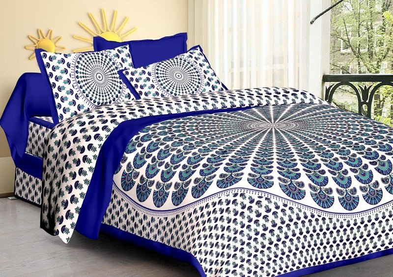 ABHACLOTHO 144 TC 100 Cotton Double Bed SizeQueen Size Bed Printed Flat Bedsheet with 2 Pillow Covers Pack of 1 Popularly Known as 90x100 Bed Sheet Double Bed Cotton  - Image 1