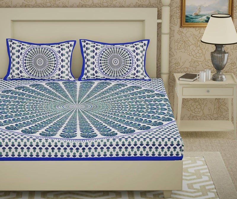 ABHACLOTHO 144 TC 100 Cotton Double Bed SizeQueen Size Bed Printed Flat Bedsheet with 2 Pillow Covers Pack of 1 Popularly Known as 90x100 Bed Sheet Double Bed Cotton  - Image 3