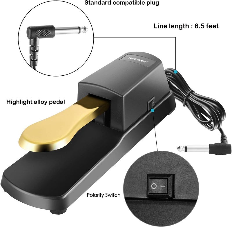 Cootack Universal Sustain Pedal Suitable for Yamaha Casio Roland Electronic Keyboards, Digital Piano & More Gold - Image 3