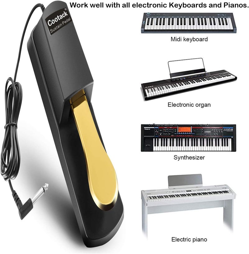 Cootack Universal Sustain Pedal Suitable for Yamaha Casio Roland Electronic Keyboards, Digital Piano & More Gold - Image 4