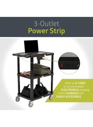 Pearington 3-Shelf Mobile Utility Cart with 3 Outlets and 8' Cord, Heavy-Duty Service Cart for Offices and Warehouses with 3 Shelves, Black - pzsku/Z92F7EB16835AA40640D2Z/45/_/1731078106/4d0b149c-c727-477c-a6c0-8313c325ef9b