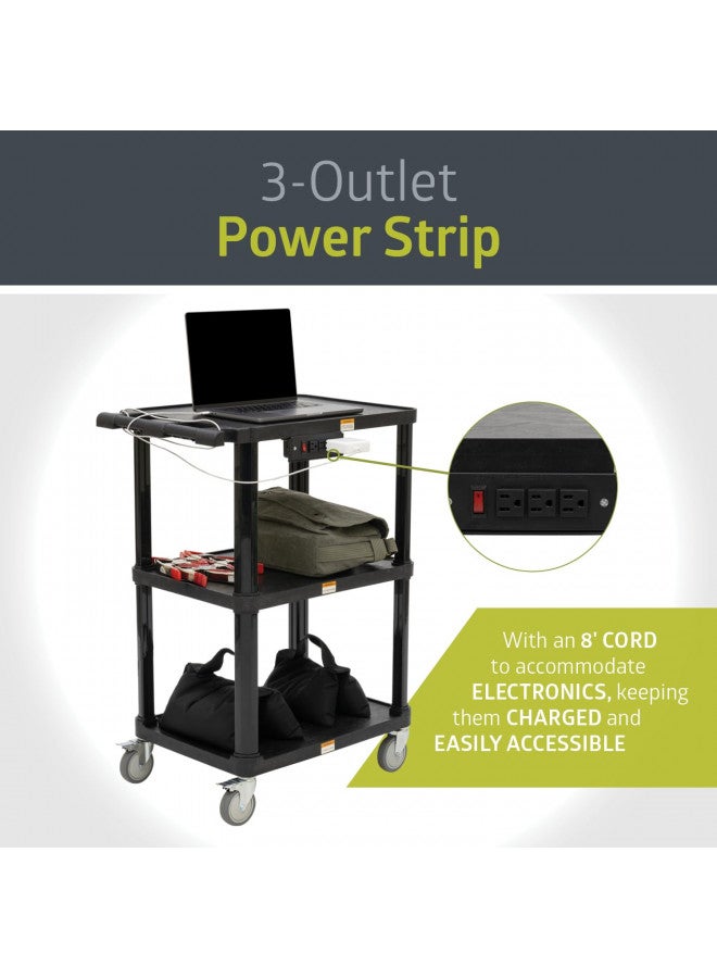Pearington Pearington 3-Shelf Mobile Utility Cart with 3 Outlets and 8' Cord, Heavy-Duty Service Cart for Offices and Warehouses with 3 Shelves, Black 