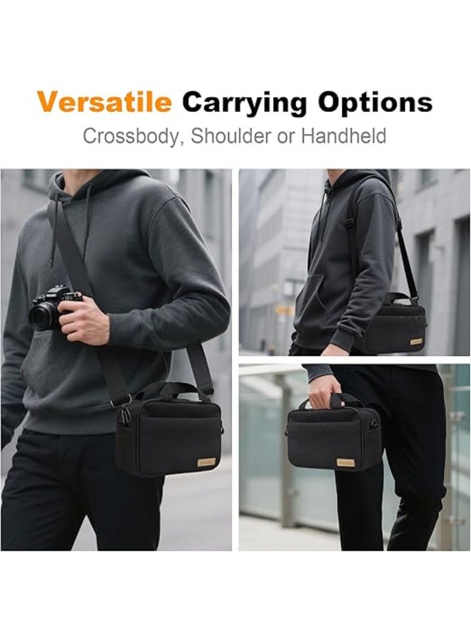 Lacdo Compact Camera Bag Case for SLR/DSLR and Mirrorless Cameras, Fits Canon, Nikon, Sony, Panasonic, Olympus Cameras and Lenses, Camera Shoulder Bag Crossbody Sling Bag for Photographer - Image 2