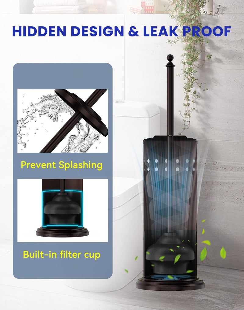 DOWRY Anti-Hand Off Toilet Plunger with Holder for Bathroom,Powerful Efficient Force Suction Cup,Heavy Duty, Deep Cleaning Bronze - Image 2