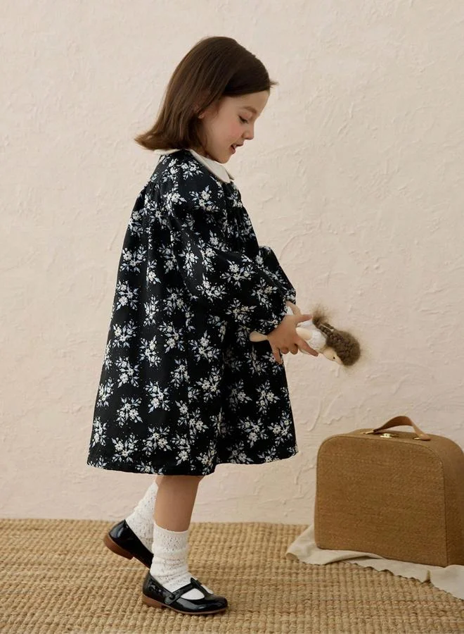 تايك تو فستان بياقة بيتر بان وطبعة أزهار للأطفال