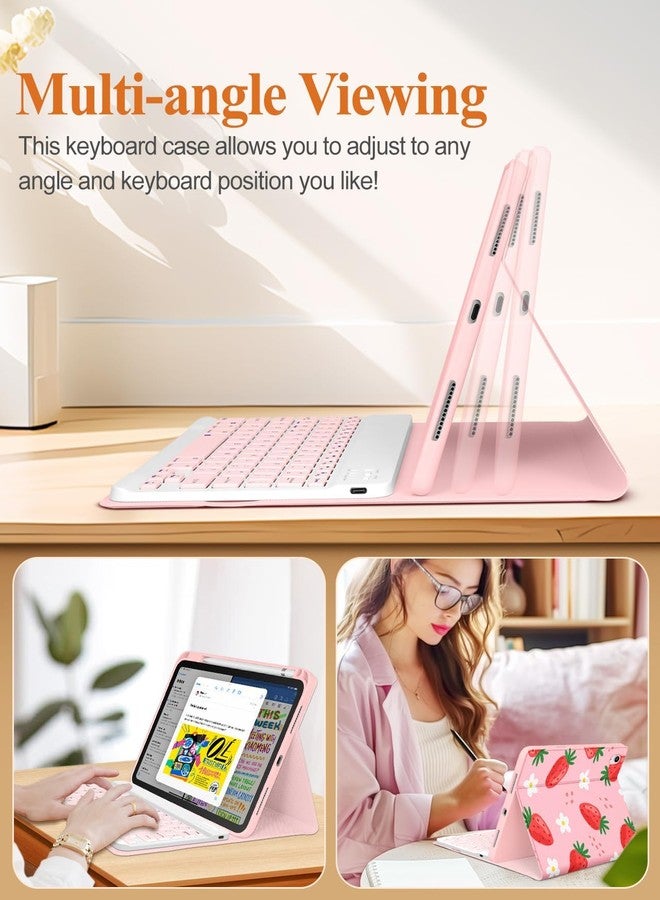 Wazzasoft for iPad 10th Generation Case with Keyboard Pencil Holder 10.9 Inch Folio Tablet Cover Women Girls Cute Girly Teens Kawaii Strawberry Unique Design for Apple Funda for iPad 10th gen - Image 5