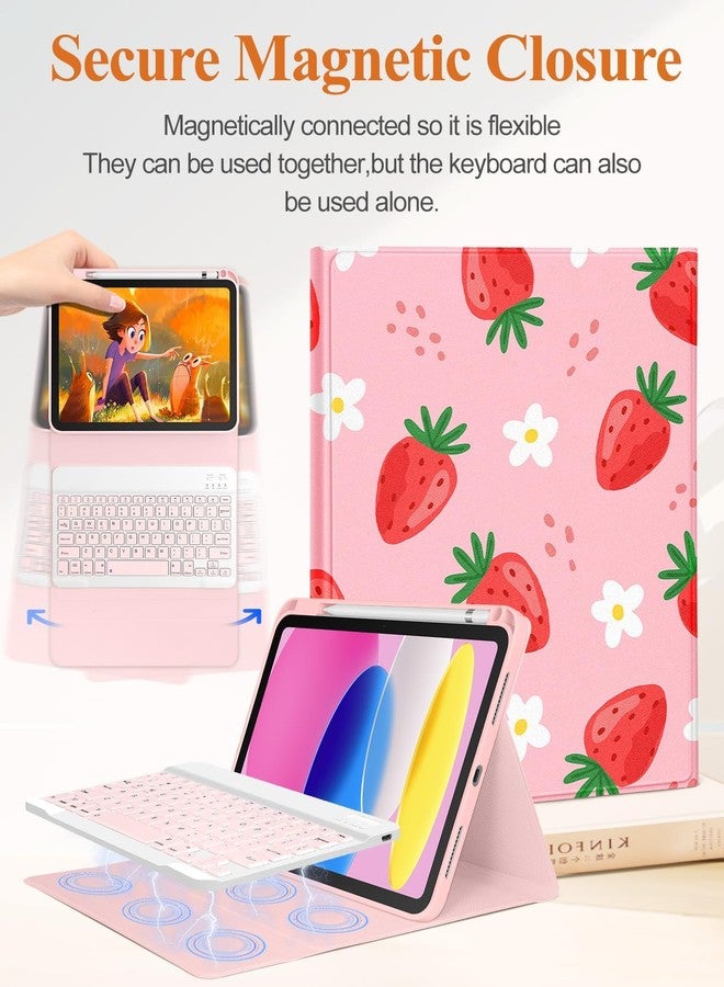 Wazzasoft for iPad 10th Generation Case with Keyboard Pencil Holder 10.9 Inch Folio Tablet Cover Women Girls Cute Girly Teens Kawaii Strawberry Unique Design for Apple Funda for iPad 10th gen - Image 4