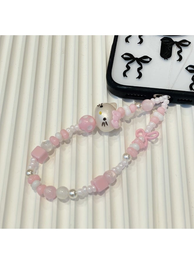 NIBEMINENT Beaded Phone Lanyard, Anti Lost Removable Wrist Strap, Cartoon Handcrafted Bead Stringing Bracelet Pendant, Phone Keychain Lanyard - Image 1