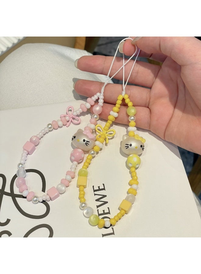 NIBEMINENT Beaded Phone Lanyard, Anti Lost Removable Wrist Strap, Cartoon Handcrafted Bead Stringing Bracelet Pendant, Phone Keychain Lanyard - Image 2