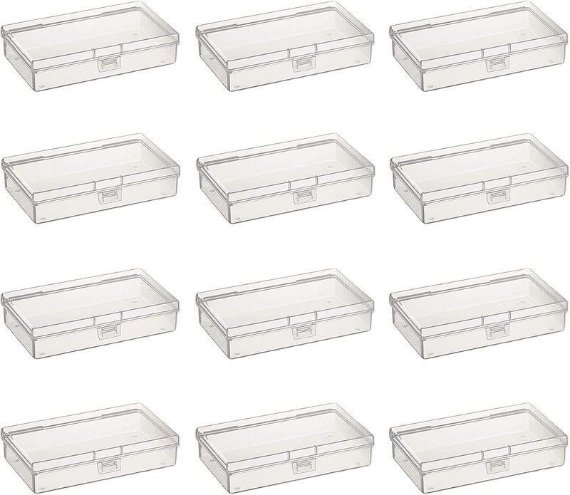 Thintinick 12 Pack Rectangular Clear Plastic Storage Containers Box with Hinged Lid for Beads and Other Small Craft Items (5.7 x 2.95 x 1.18 inch) - Image 1