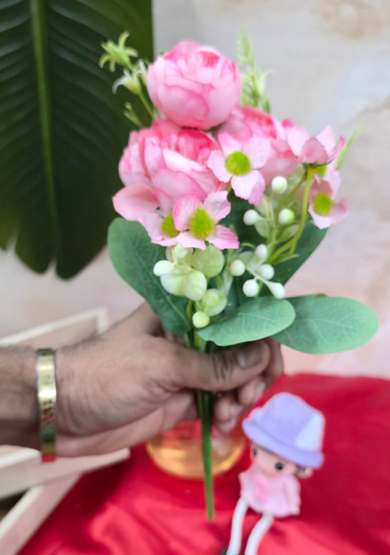 VRB Dec 1 Pcs Small Peony Artificial Flower Bunch,Artificial Flower for Decoration,Fake Flowers for Gifting, Home, Office, Bedroom Decoration Items Flowers for vase,Wedding. (Pink Small Peony Bunch) - Image 2