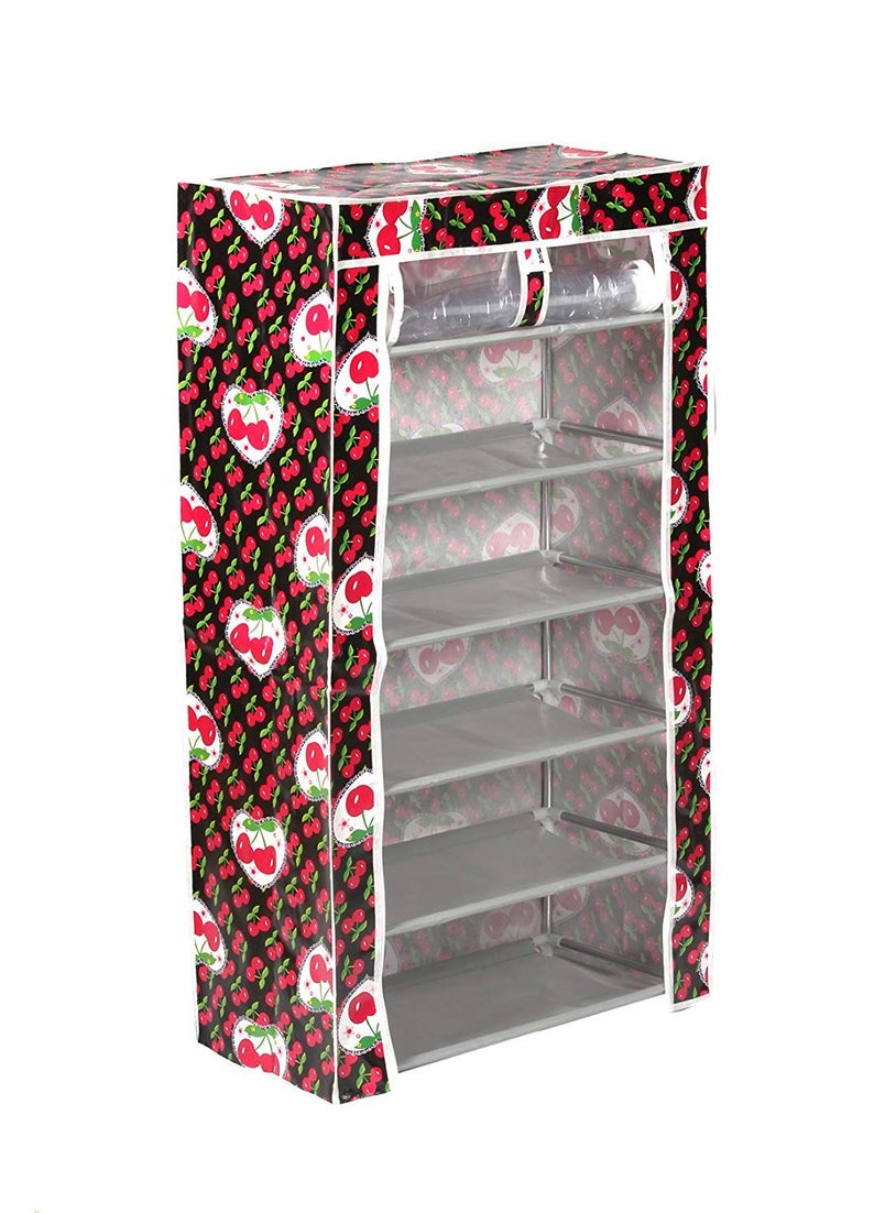 Whitecloud TRANSFORMING HOMES Whitecloud TRANSFORMING HOMES Shoe Cabinet Rack Light Weight Foldable Shelves Storage Organizer for Home and Office 6 Layer Black RED Cherry  - Image 1