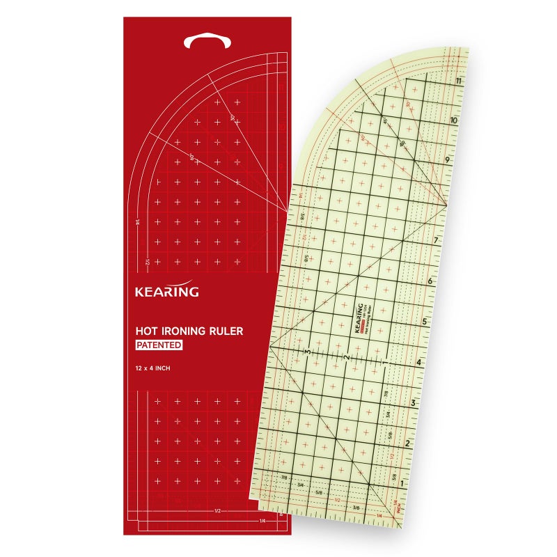 Kearing Hot Hem Ruler for Sewing, 4 x 12 Inch, Patented Heat Resistant Non-Slip Hot Ironing Ruler for Measure, Mark, Fold, Press with Dry or Steam Iron - Image 1