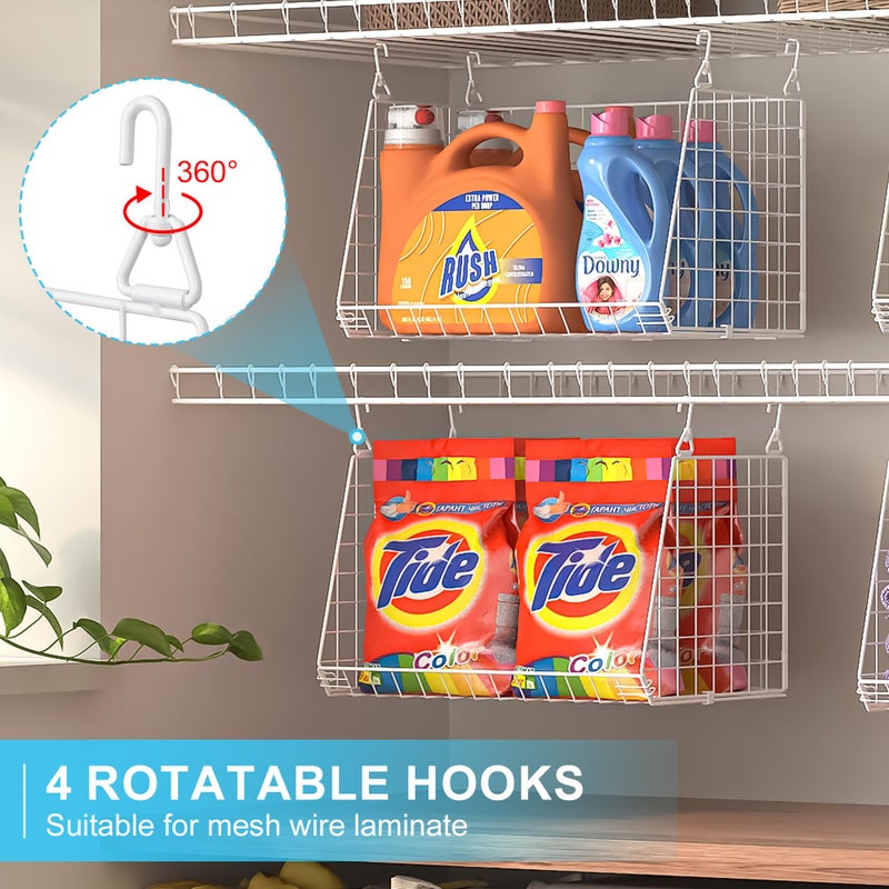 Sonyabecca 3-Pack Large Hanging Laundry Basket: Wire shelves for Laundry Room Organization with 360Â°Rotating Hooks Foldable Space Saving Over Washer and Dryer Shelves -Metal Laundry Basket Holder, White Patent - Image 3