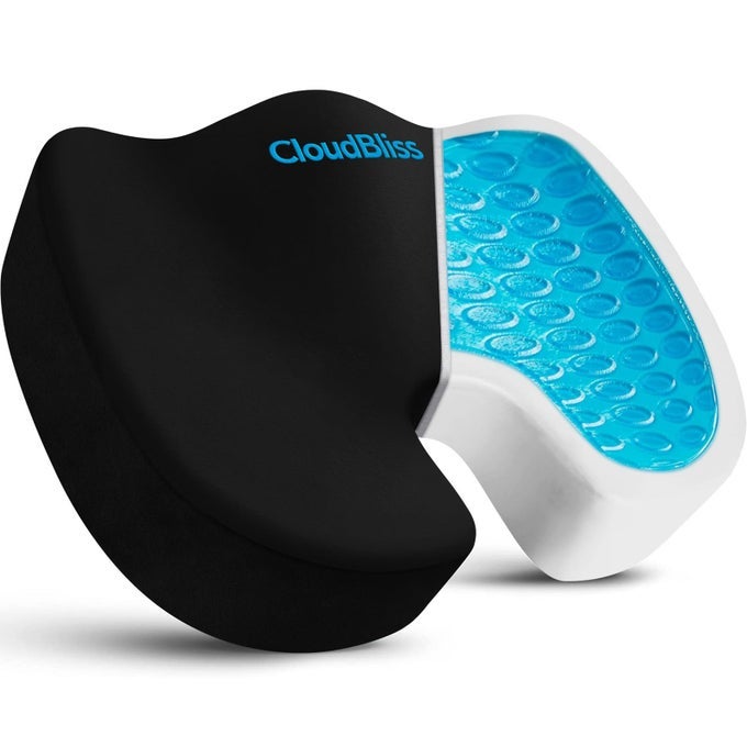GEL SEAT CUSHION COOLING GEL ENHANCED MEMORY FOAM ERGONOMIC SEAT CUSHION FOR LONG SITTING FOR OFFICE GAME CAR AIRPLANE XLARGE BLACK