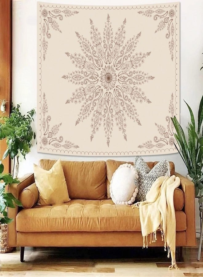 Fowocu Boho Floral Mandala Tapestry for Bedroom Aesthetic Bohemian Flower Wall Tapestry Beige Hippie Indian Small Tapestries Wall Hanging for Living Room Dorm Decor 40 x 30 Inch - Image 4