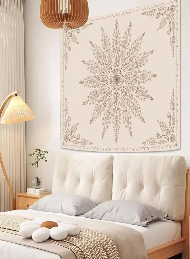Fowocu Boho Floral Mandala Tapestry for Bedroom Aesthetic Bohemian Flower Wall Tapestry Beige Hippie Indian Small Tapestries Wall Hanging for Living Room Dorm Decor 40 x 30 Inch - Image 2