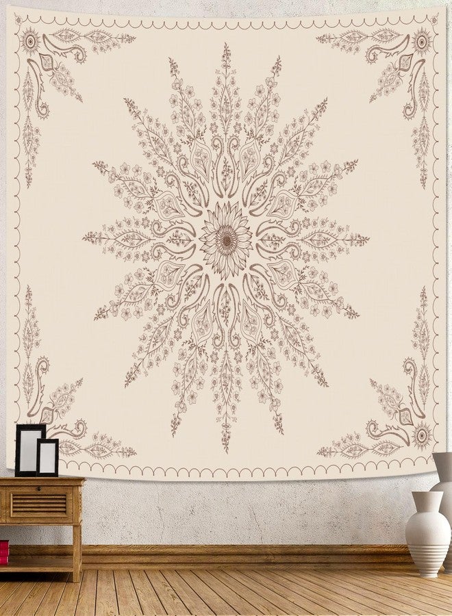Fowocu Boho Floral Mandala Tapestry for Bedroom Aesthetic Bohemian Flower Wall Tapestry Beige Hippie Indian Small Tapestries Wall Hanging for Living Room Dorm Decor 40 x 30 Inch - Image 3