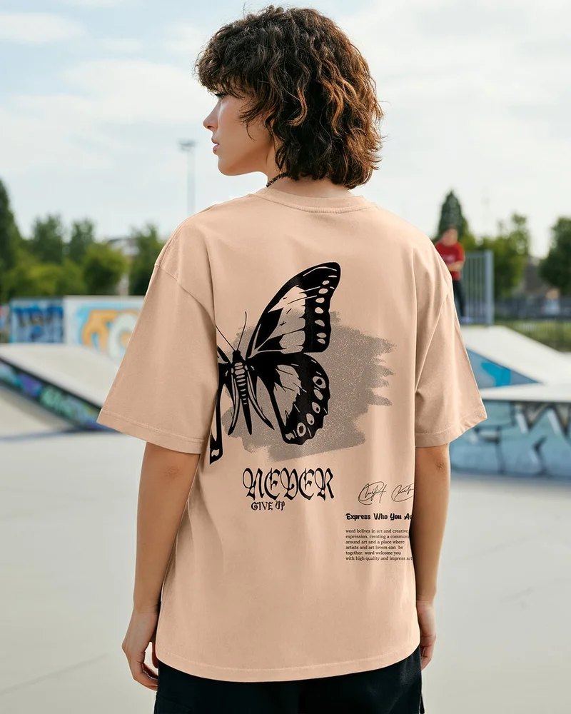 bewakoof Women's Brown Never Give Up Graphic Printed Oversized T-shirt