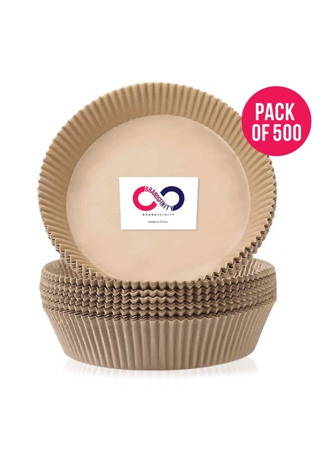 BRANDSFINITY Round 500pcs Air Fryer Disposable Paper Round Food Grade Baking Paper Non Stick Parchment Paper for Air Fryer Liners 16cm/6.3inch, Light Brown  - Image 1