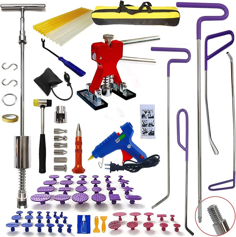 CYGOODS 90pcsSet Car Body Dent Repair Kit Slide Puller Tabs Hook Rods Tool Hammer Stainless Steel Pen Car Body Work Glue Sticks Red Dent Lifter and More for Auto Hail Damage Remover - Image 2