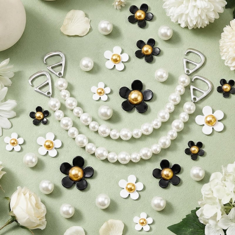 WYVAS 30 Pcs Bling Shoe Charms, Daisy Flower Shoe Charms Pearl Shoe Chain, Shoes Decoration Charm for Women Sandal Clog Accessories for Birthday Party Favors - Image 3
