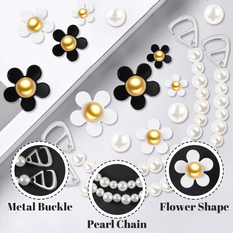 WYVAS 30 Pcs Bling Shoe Charms, Daisy Flower Shoe Charms Pearl Shoe Chain, Shoes Decoration Charm for Women Sandal Clog Accessories for Birthday Party Favors - Image 4