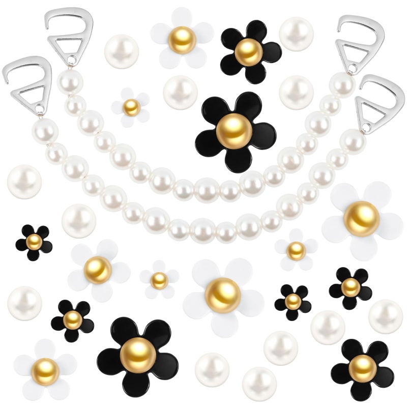 WYVAS 30 Pcs Bling Shoe Charms, Daisy Flower Shoe Charms Pearl Shoe Chain, Shoes Decoration Charm for Women Sandal Clog Accessories for Birthday Party Favors - Image 1